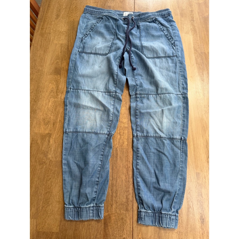 Lou & Grey Chambray Joggers Light Wash Blue Elastic Waist Drawstring Pants XS